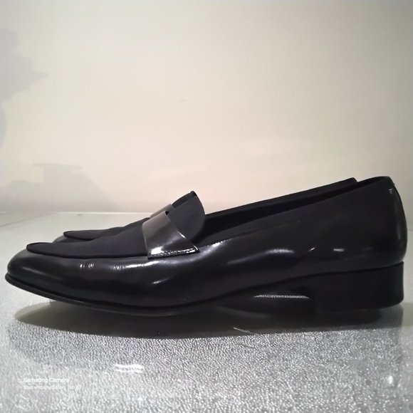 Salvatore Ferragamo Black Leather & Velvety Material Loafers 10.5 M Preowned main image 8